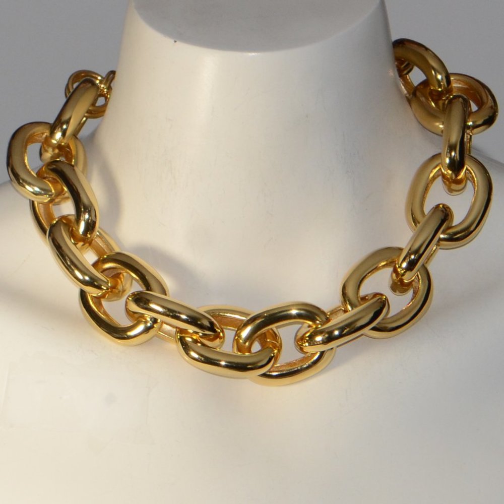 Kenneth Jay Lane KJL Polished Gold Chunky Links Necklace